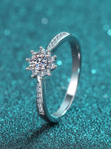 Sterling Silver Moissanite Flower  Dainty Solitaire Engagement Rings