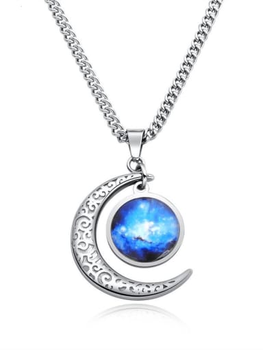 Titanium Glass stone Star  moon Minimalist Necklace