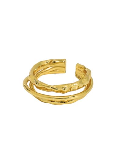 Gold [13 adjustable] 925 Sterling Silver Irregular Vintage Stackable Ring