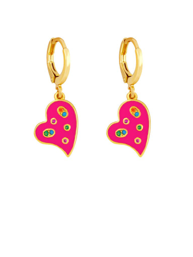 Brass Enamel Heart Minimalist Huggie Earring