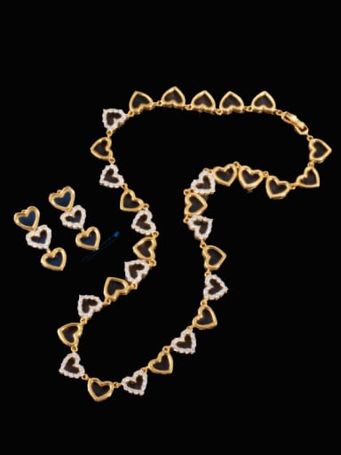 Gold Brass Cubic Zirconia Trend Heart Earring and Necklace Set