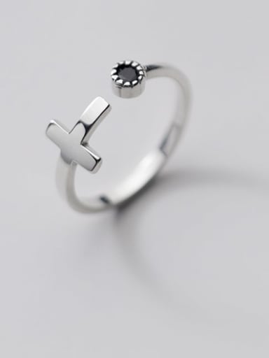 925 Sterling Silver Enamel Cross Minimalist Band Ring