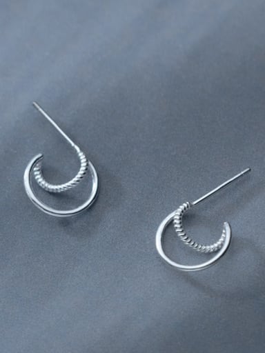 925 Sterling Silver Irregular Minimalist  Twist Moon Double Stud Earrings
