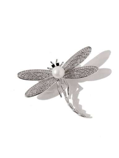 Copper Cubic Zirconia White Dragonfly Luxury Brooches