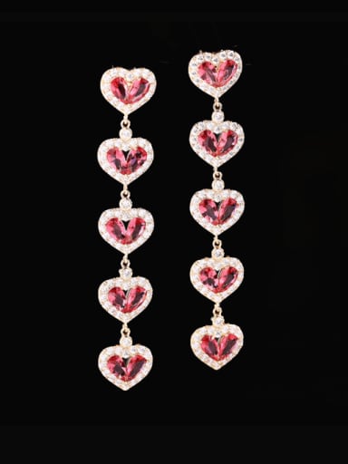 Rose red Brass Cubic Zirconia Heart Minimalist Long Cluster Earring