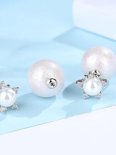 White Platinum t03f15 Copper Imitation Pearl  Minimalist  Round Ball Stud Earring
