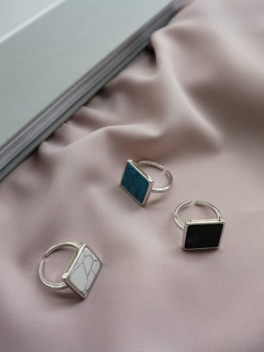 925 Sterling Silver Acrylic Square Vintage Free Size Midi Ring