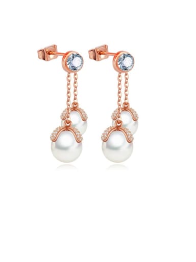 Copper Cubic Zirconia Round Shell beads Trend Chandelier Earring
