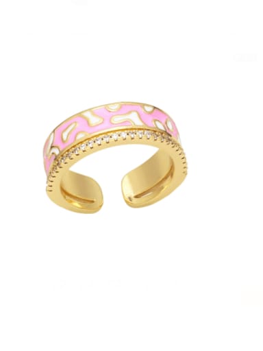 Pink Brass Enamel Geometric Trend Stackable Ring