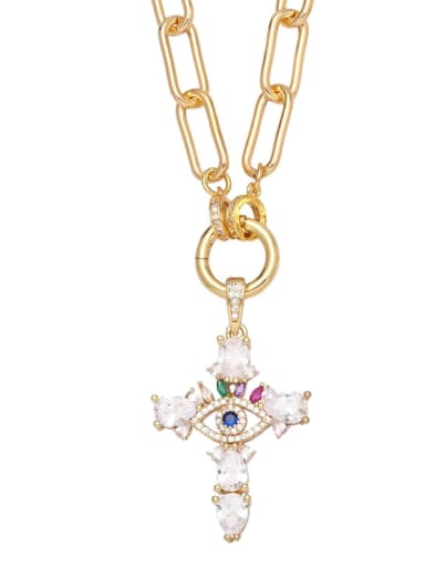 A Brass Cubic Zirconia Cross Vintage Necklace