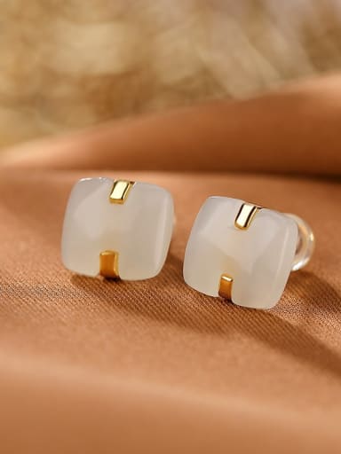 Earrings  11mm*10mm 925 Sterling Silver Jade Minimalist Square Pendant