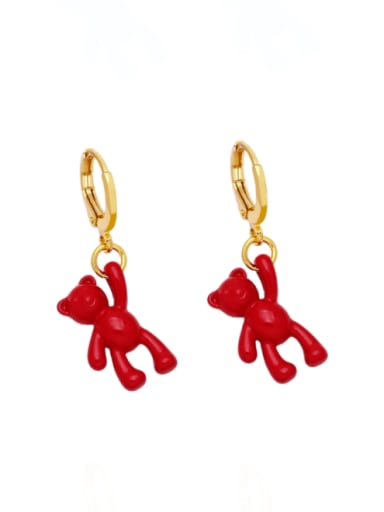 red Brass Enamel Bear Cute Huggie Earring