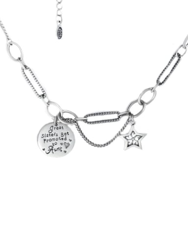 925 Sterling Silver Star Vintage Round pendant Necklace