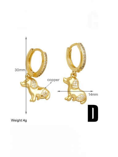 Brass Cubic Zirconia Dog Cute Huggie Earring