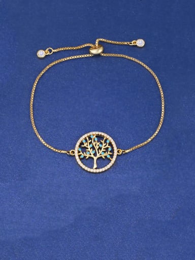 golden Brass Cubic Zirconia Tree Ethnic Link Bracelet