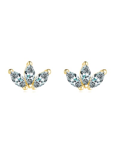 golden 925 Sterling Silver Cubic Zirconia Leaf Classic Stud Earring