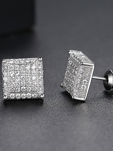 Copper Cubic Zirconia Square Dainty Stud Earring