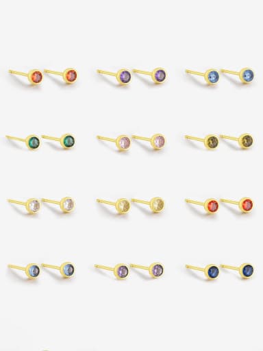 Golden color 925 Sterling Silver Birthstone Round Minimalist Stud Earring