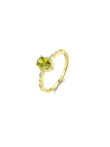 Green Stone Gold 925 Sterling Silver Cubic Zirconia Geometric Minimalist Band Ring