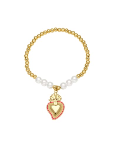 custom Brass Enamel Heart Vintage Handmade Beaded Bracelet