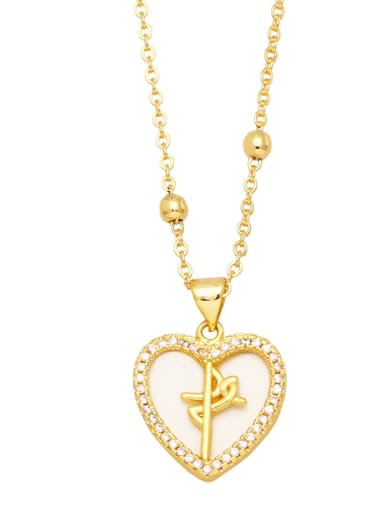 B Brass Cubic Zirconia Heart Vintage Round Pendant  Necklace