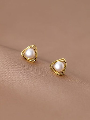 925 Sterling Silver Imitation Pearl Triangle Minimalist Stud Earring