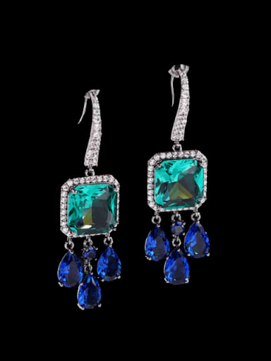 Green + blue Brass Cubic Zirconia Geometric Luxury Hook Earring