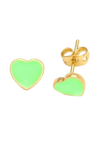 green Brass Enamel Heart Minimalist Stud Earring
