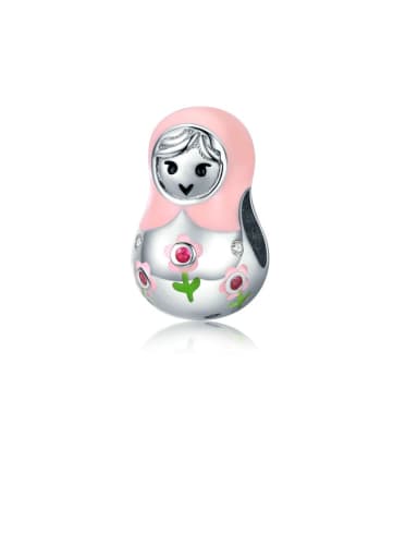 925 Sterling Silver With  White Gold Plated Cute Russian Doll Pendants charms