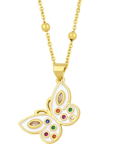 white Brass Rhinestone Enamel Butterfly Vintage Necklace
