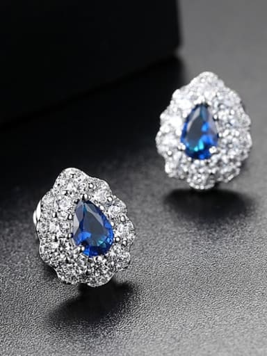Blue t04e08 Copper Cubic Zirconia Geometric Luxury Stud Earring