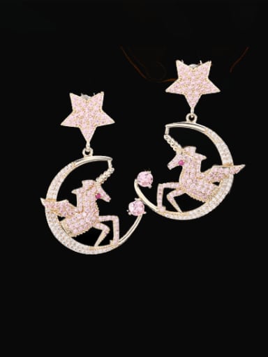 Brass Cubic Zirconia Five-pointed star Luxury Crescent moon  unicorn Cluster Earring