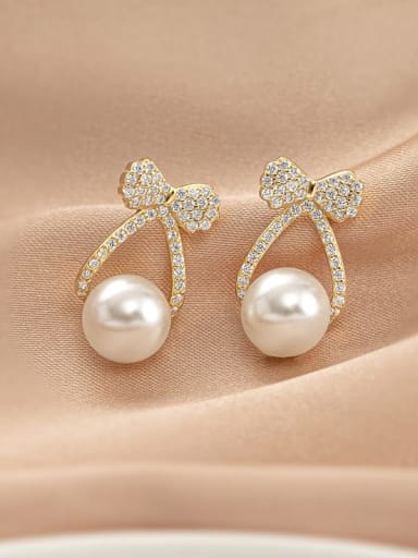 ES1744 [Gold] 925 Sterling Silver Cubic Zirconia Bowknot Dainty Cluster Earring