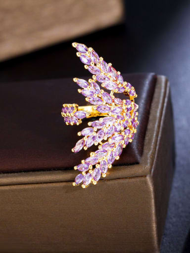 Golden purple Brass Cubic Zirconia Tree Luxury Cocktail Ring