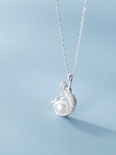 925 Sterling Silver Imitation Pearl Fish Minimalist Necklace