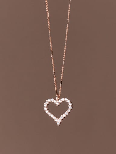 Rose Gold 925 Sterling Silver Cubic Zirconia Heart Dainty Necklace