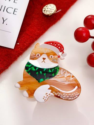 Coffee colored cat 5.7cm Acrylic Cute Christmas Seris Alloy Multi Color Jaw Hair Claw