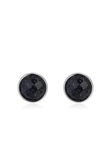 925 Sterling Silver Obsidian Geometric Minimalist Stud Earring