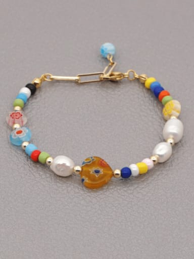 Tila Beads Freshwater Pearl Multi Color Round Minimalist Stretch Bracelet