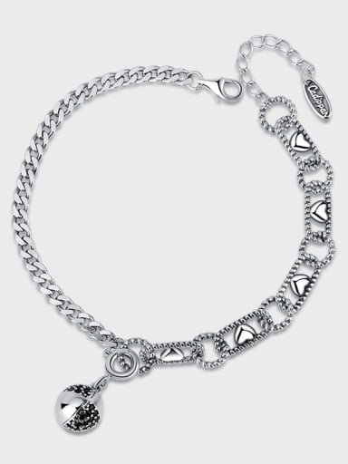 925 Sterling Silver Geometric Vintage Adjustable +Asymmetrical  Chain Bracelet