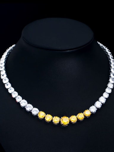 yellow Brass Cubic Zirconia Geometric Luxury Necklace