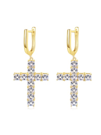 Brass Cubic Zirconia Cross Luxury Huggie Earring