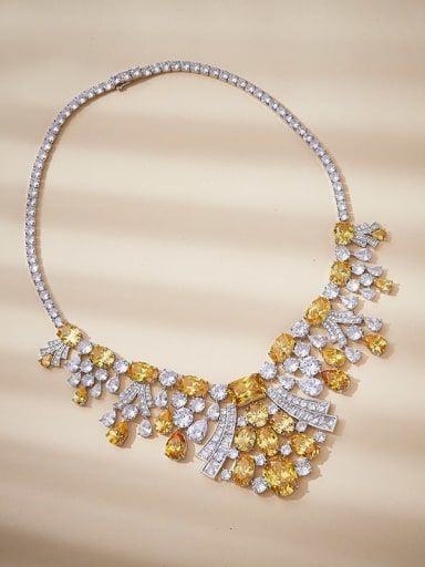 Brass Cubic Zirconia Water Drop Luxury Tassel Necklace