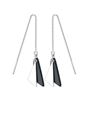 925 Sterling Silver  Minimalist Black Smooth Triangle Threader Earring