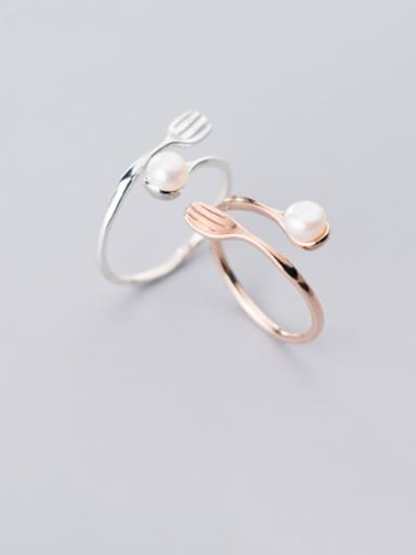 925 sterling silver imitation pearl white irregular minimalist free size ring