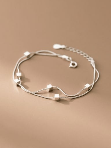 925 Sterling Silver Square Minimalist Strand Bracelet