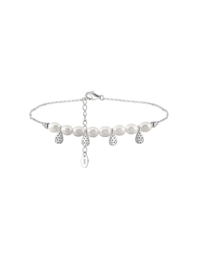 platinum ankle chain, weighing  3.59g 925 Sterling Silver Freshwater Pearl Water Drop Minimalist  Anklet