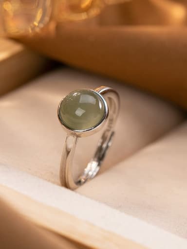 925 Sterling Silver Jade Round Vintage Band Ring