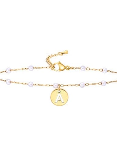 JC 175G A Stainless steel Imitation Pearl Letter Minimalist Anklet