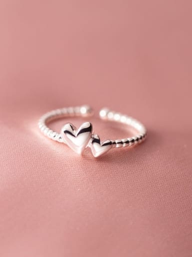 925 Sterling Silver Heart Minimalist Bead Band Ring